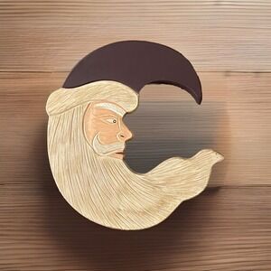 Vintage KURT ADLER Santa Head Carved Wood Wall Plaque Crescent Moon 9" RARE